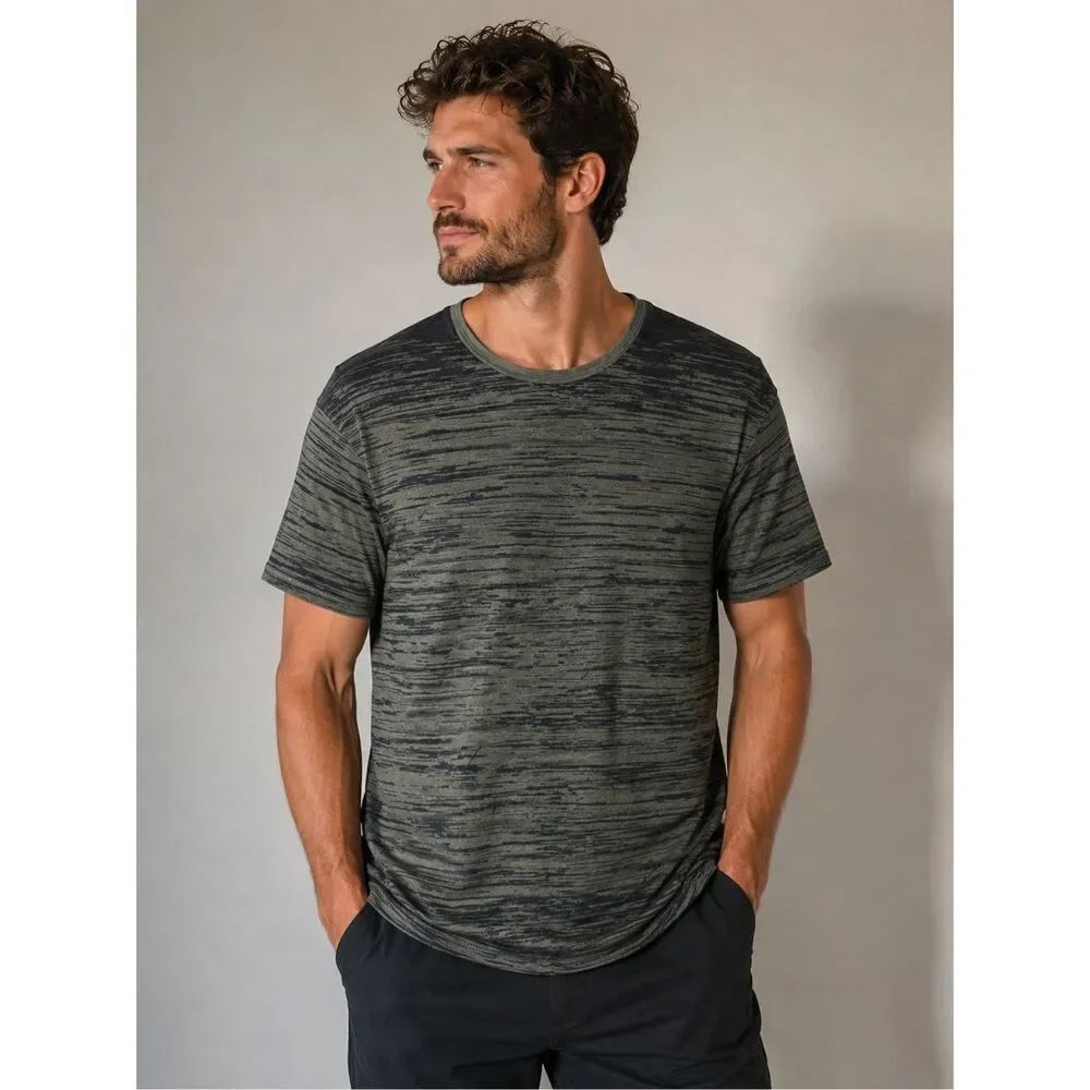 Zara Man Olive Green Burnout Crew Neck Lightweight T Shirt Sz S Made in Portugal